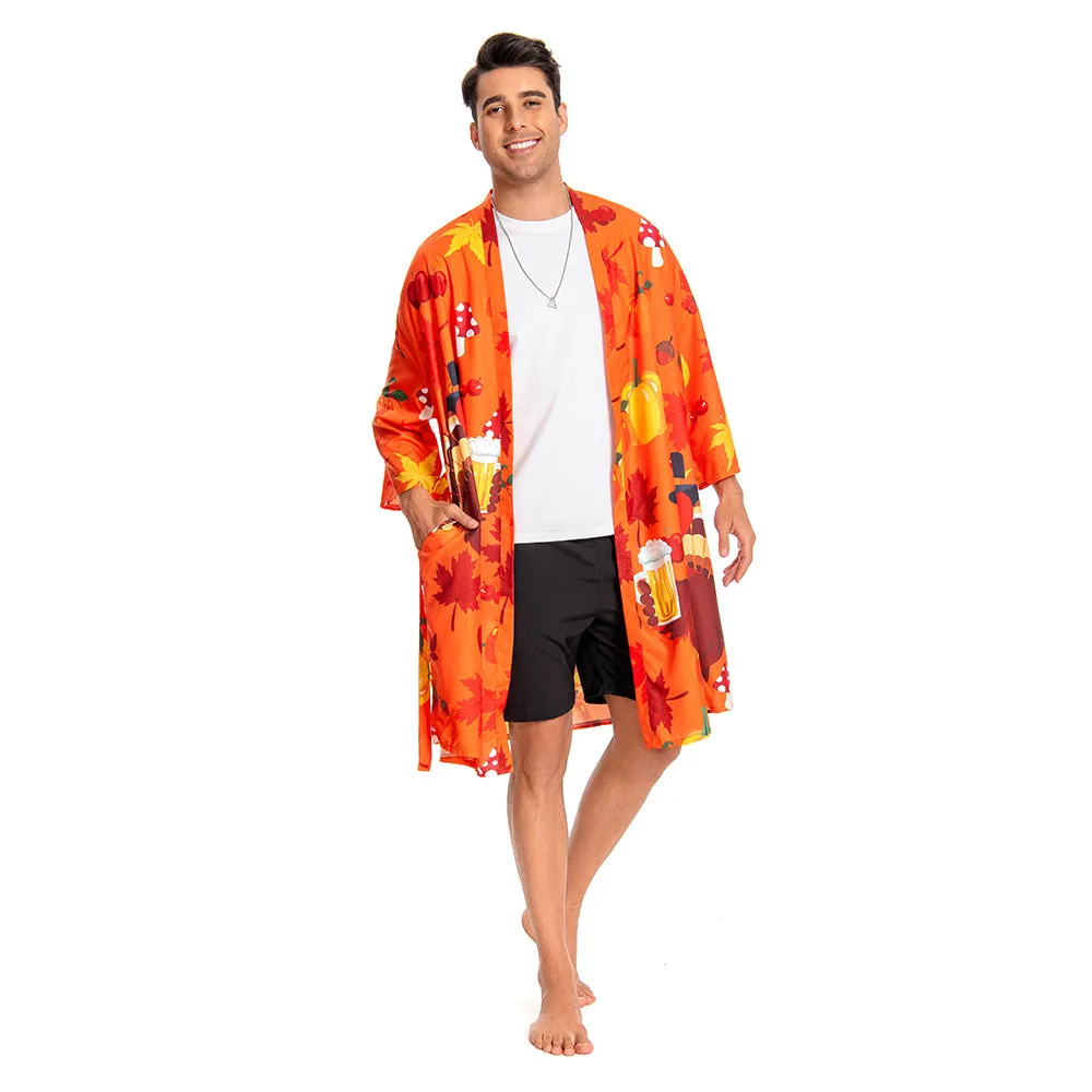 OLAOLA Men Turkey Kimono Robe Bathrobe Summer Printed Beach Smock Lightweight Outwear Open Front Long Cardigan Cloak sold by OLAOLA product image thumbnail 4