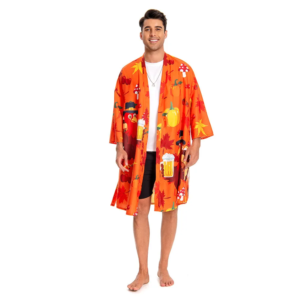 OLAOLA Men Turkey Kimono Robe Bathrobe Summer Printed Beach Smock Lightweight Outwear Open Front Long Cardigan Cloak sold by OLAOLA