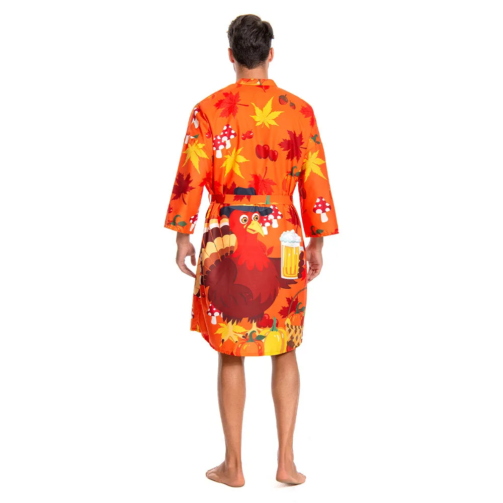 OLAOLA Men Turkey Kimono Robe Bathrobe Summer Printed Beach Smock Lightweight Outwear Open Front Long Cardigan Cloak sold by OLAOLA product image thumbnail 2