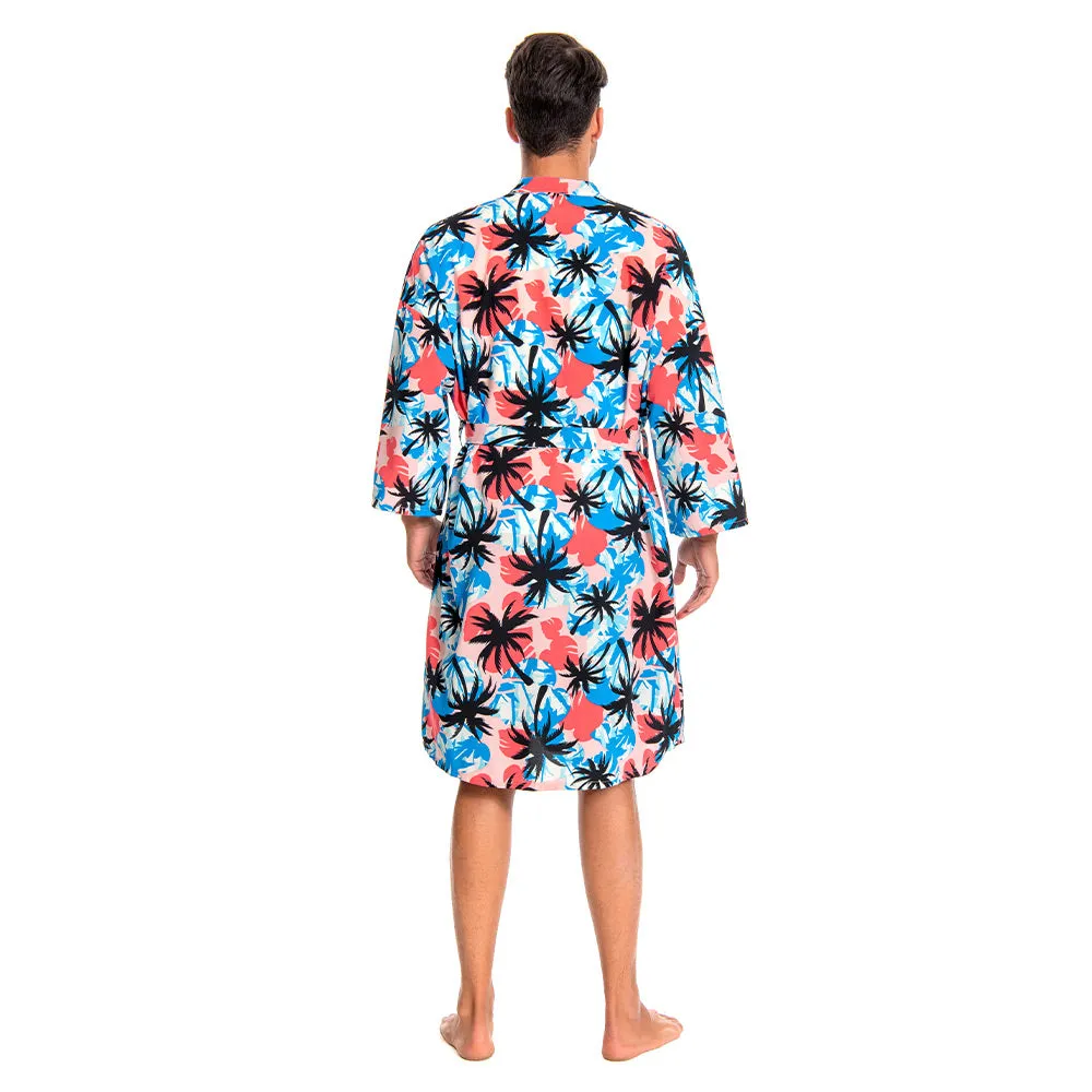 OLAOLA Men Floral Pattern Swim Kimono Robe Printed Bathrobe Beach Smock Cover Up Casual Open Front Long Cardigan sold by OLAOLA product image thumbnail 2