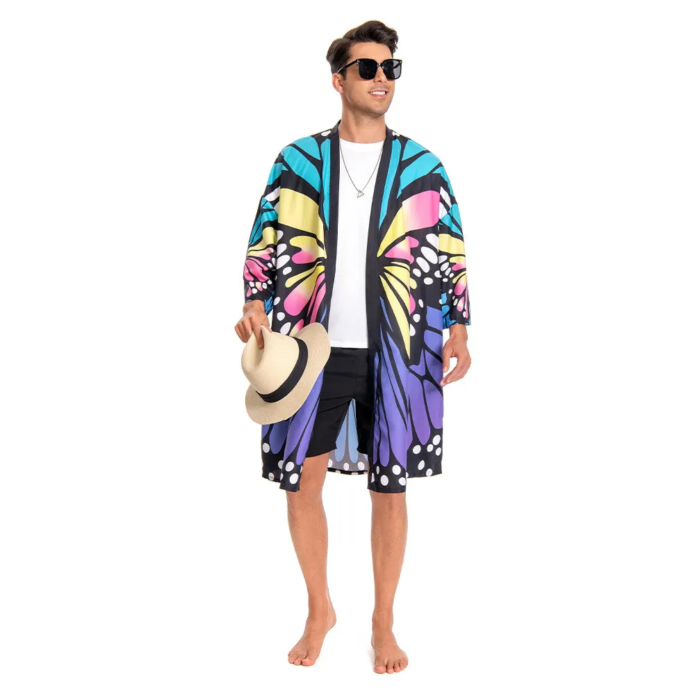 OLAOLA Men Lightweight Kimono Robe Butterfly Printed Pattern Beach Smock Animal Onesie Bathrobe Soft Casual Cloak sold by OLAOLA product image thumbnail 3