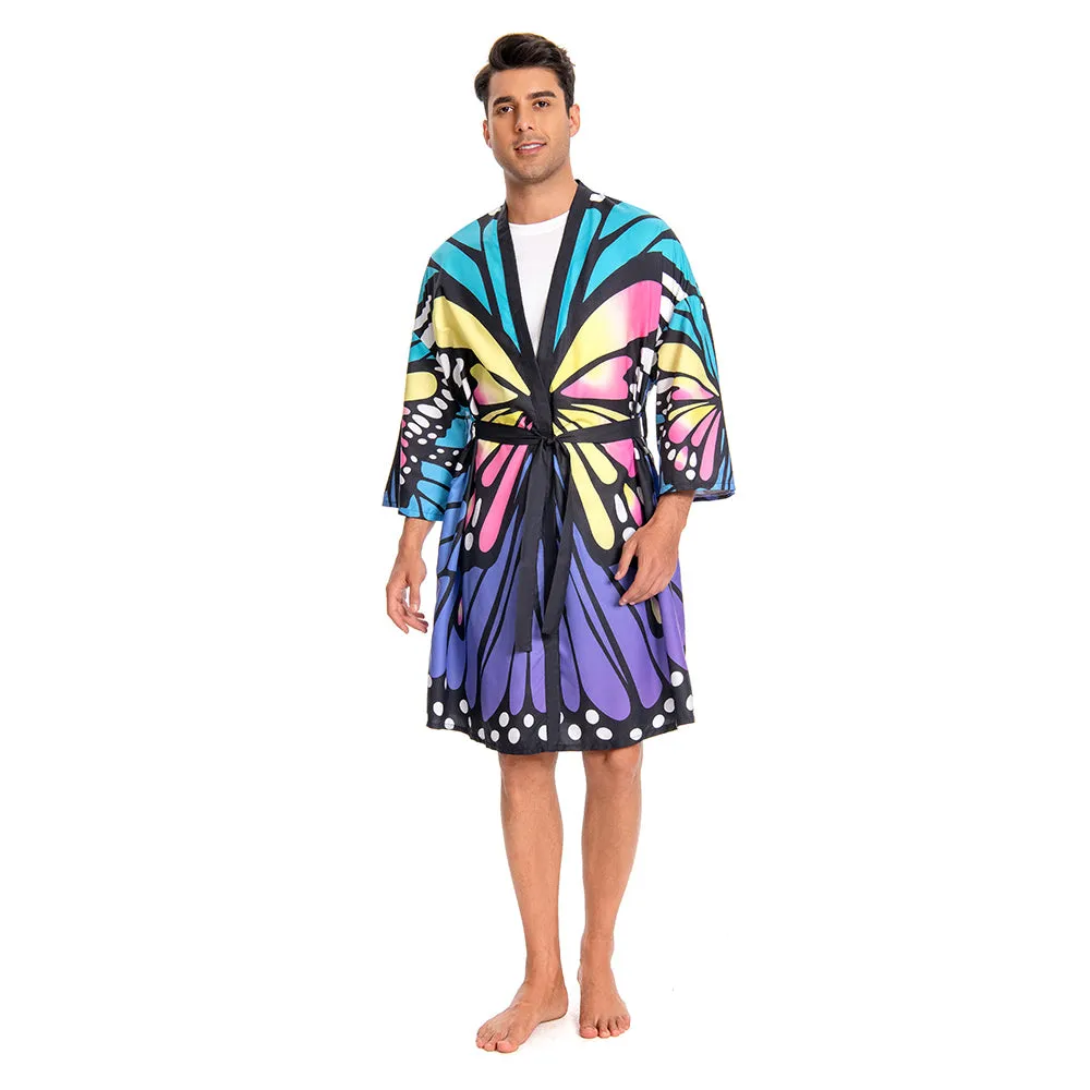 OLAOLA Men Lightweight Kimono Robe Butterfly Printed Pattern Beach Smock Animal Onesie Bathrobe Soft Casual Cloak sold by OLAOLA product image thumbnail 4
