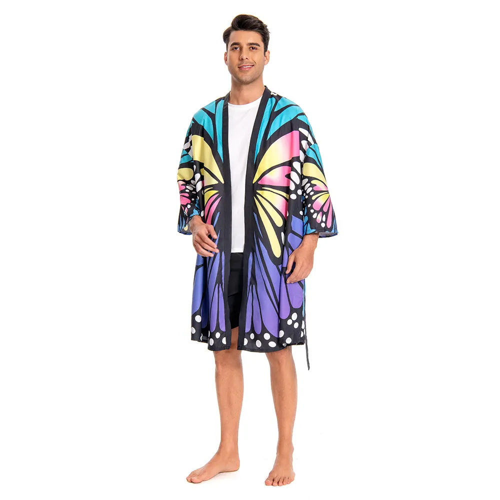 OLAOLA Men Lightweight Kimono Robe Butterfly Printed Pattern Beach Smock Animal Onesie Bathrobe Soft Casual Cloak sold by OLAOLA product image thumbnail 5
