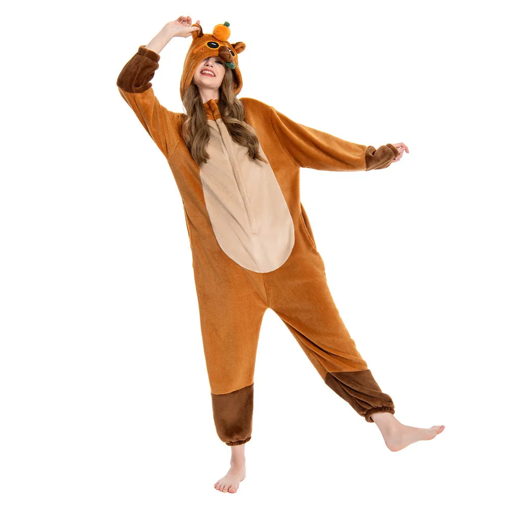 OLAOLA Unisex Adult Plush Capybara Animals Onesie Pajamas Warm Home One-Piece Pijamas Sleepwear sold by OLAOLA product image thumbnail 4