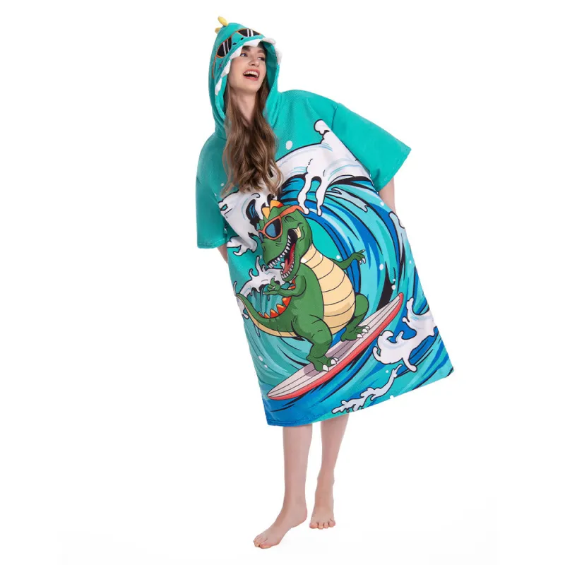 OLAOLA Swim Robe Wave Dinosaur Printed Animals Onesie Beach Towels Quick Dry Terry Cloth Cover-Up Hood&nbsp;Outdoor sold by OLAOLA