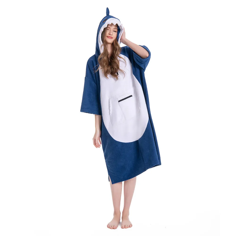 OLAOLA Blue Shark Surf Poncho Changing Towel Swim Robe Beach Towels Quick Dry Terry Cloth Cover-Up Hood sold by OLAOLA