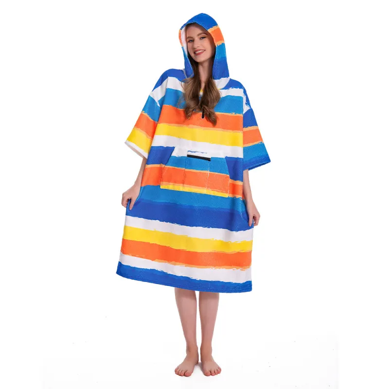 OLAOLA Stripes Printed Surf Poncho Changing Towel Swim Robe Quick Dry Terry Cloth Cover-Up Hood Beach Towels sold by OLAOLA