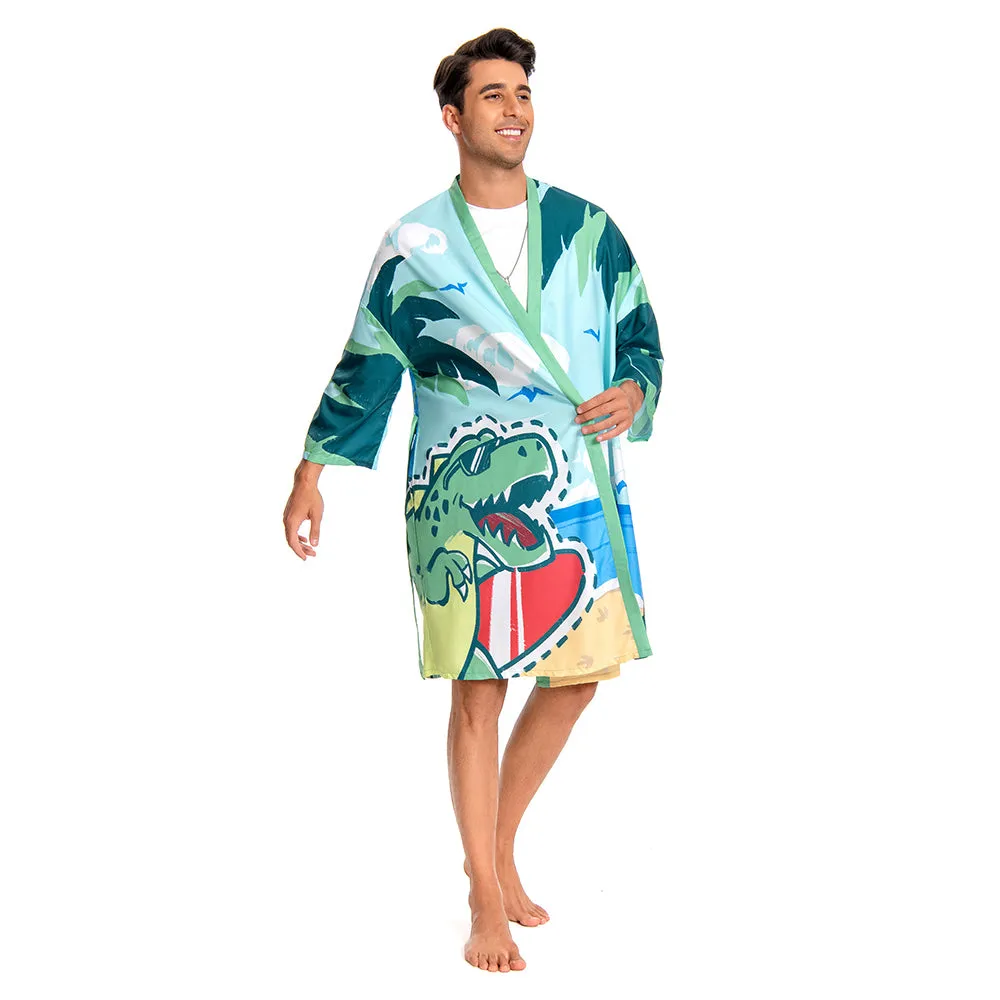 OLAOLA Men Dinosaur Robe Beach Jacket Adult Smock Printed Pattern Animal Onesie Bathrobe Soft Casual Outwear sold by OLAOLA product image thumbnail 4