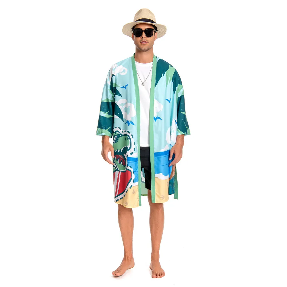 OLAOLA Men Dinosaur Robe Beach Jacket Adult Smock Printed Pattern Animal Onesie Bathrobe Soft Casual Outwear sold by OLAOLA