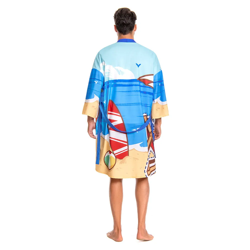 OLAOLA Men Blue Shark Printed Pattern Kimono Robe Bathrobe Beach Smock Lightweight Swim Jacket sold by OLAOLA product image thumbnail 2