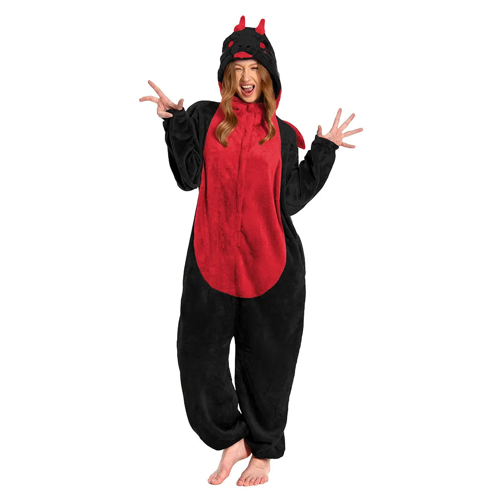 OLAOLA Unisex Adult Plush Black Dragon Animals Onesie Pajamas Warm Home One-Piece Sleepwear sold by OLAOLA