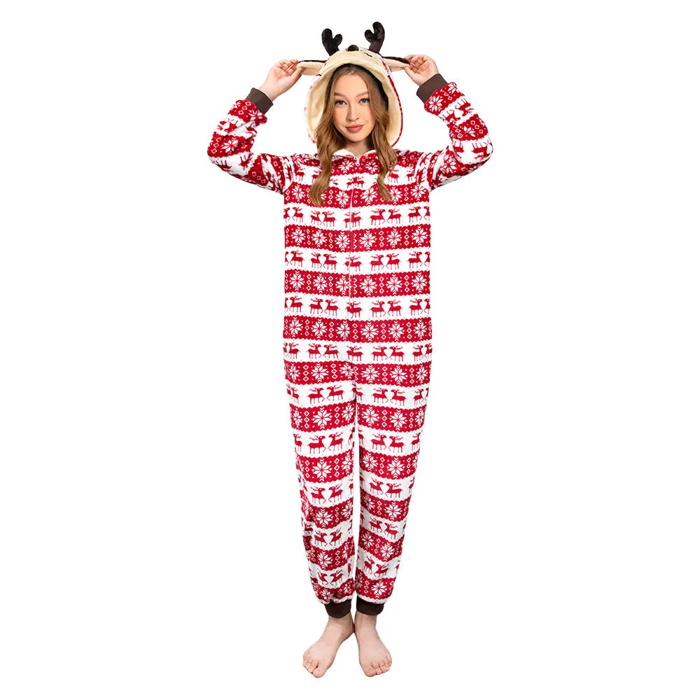 OLAOLA Unisex Adult Printed Christmas Elk Plush Onesie Pajamas Warm Home Sleepwear sold by OLAOLA