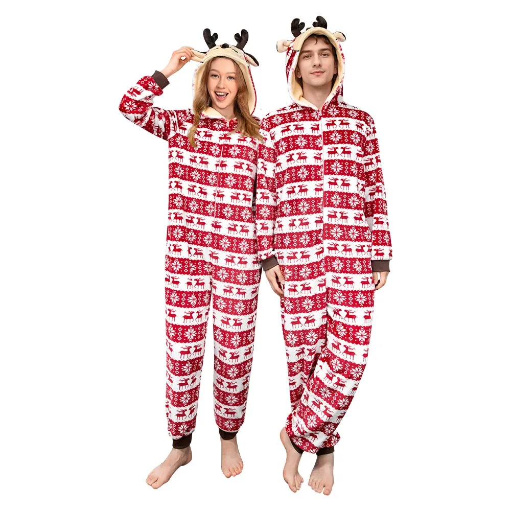 OLAOLA Unisex Adult Printed Christmas Elk Plush Onesie Pajamas Warm Home Sleepwear sold by OLAOLA product image thumbnail 2