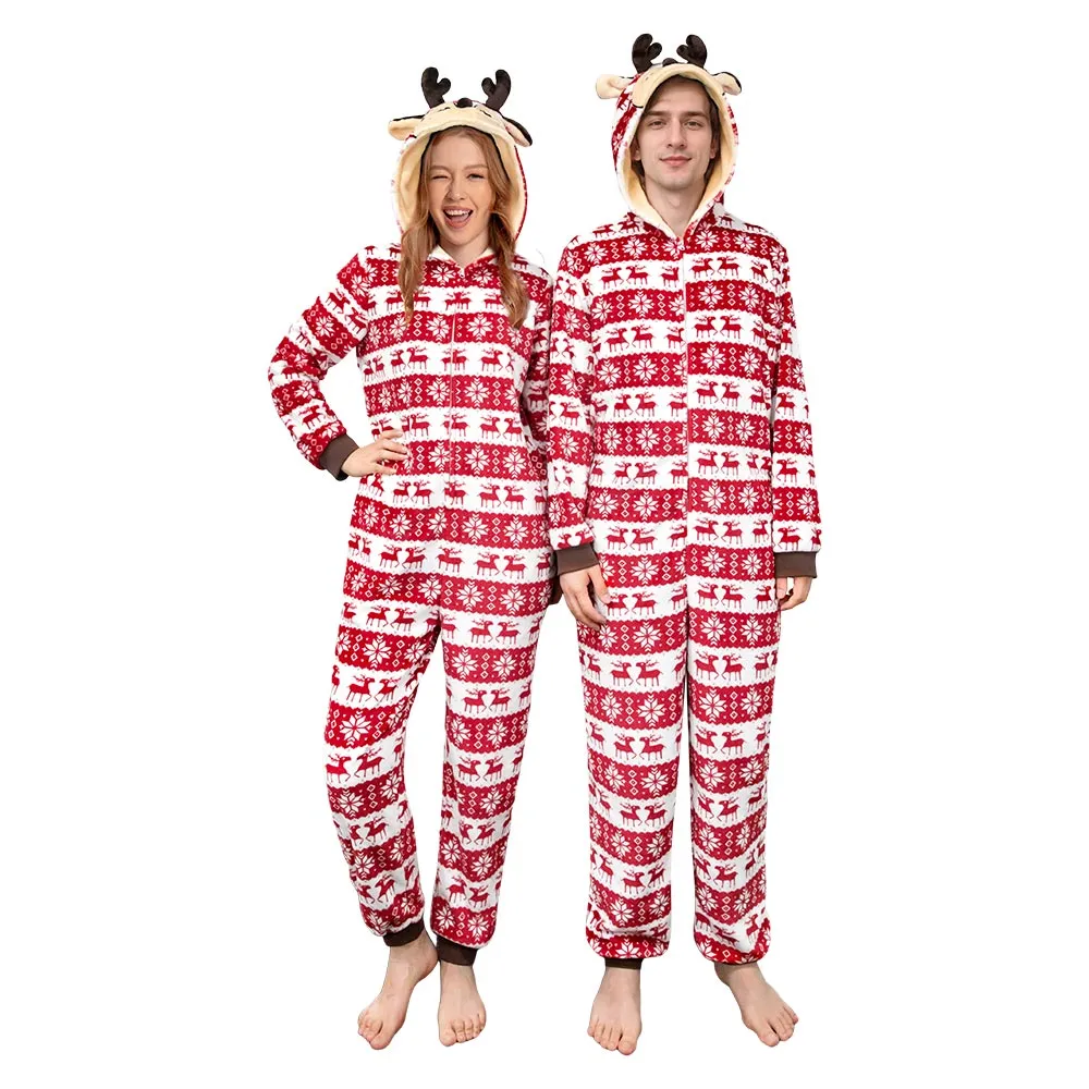 OLAOLA Unisex Adult Printed Christmas Elk Plush Onesie Pajamas Warm Home Sleepwear sold by OLAOLA product image thumbnail 3