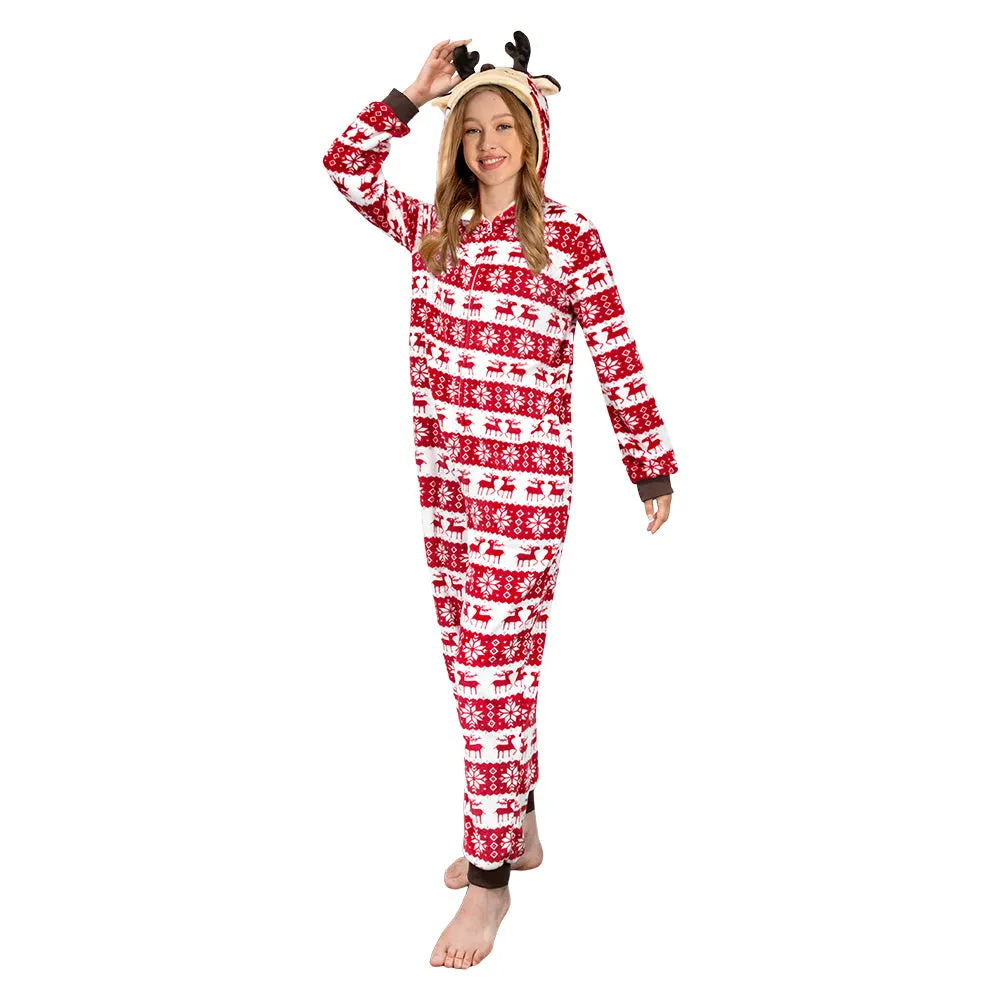 OLAOLA Unisex Adult Printed Christmas Elk Plush Onesie Pajamas Warm Home Sleepwear sold by OLAOLA product image thumbnail 5