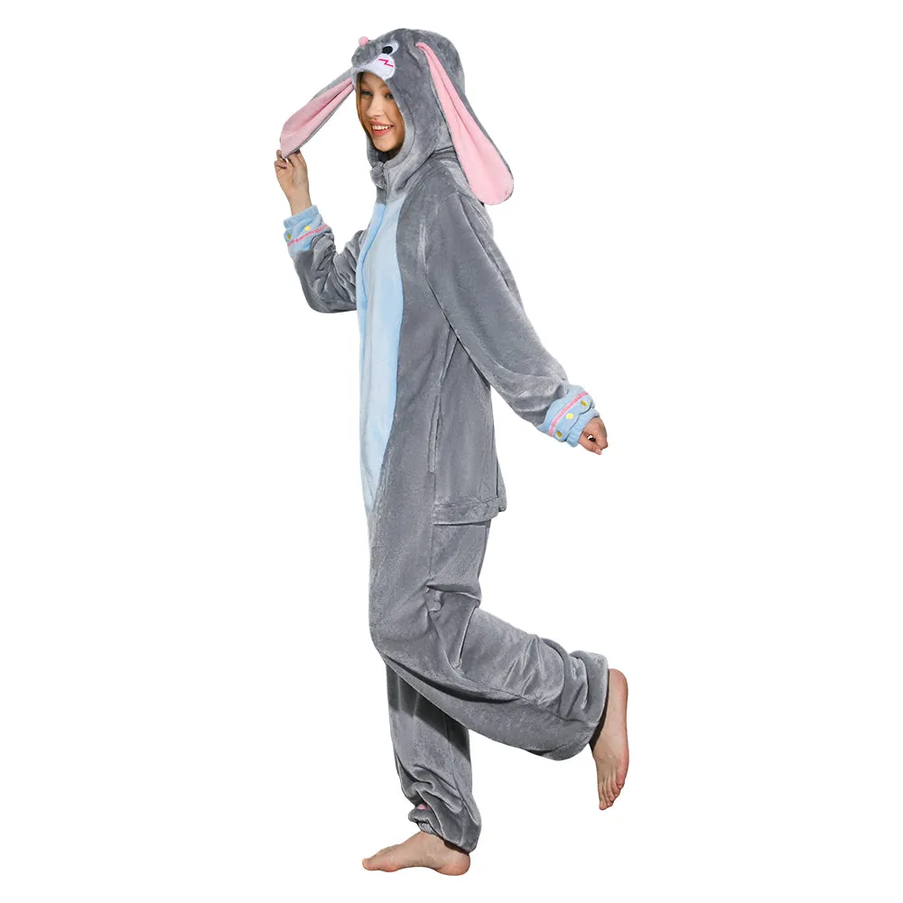 OLAOLA Unisex Adult Plush Gray Bunny Animals Onesie Pajamas Warm Easter Rabbit Homewear One-Piece Sleepwear sold by OLAOLA product image thumbnail 3