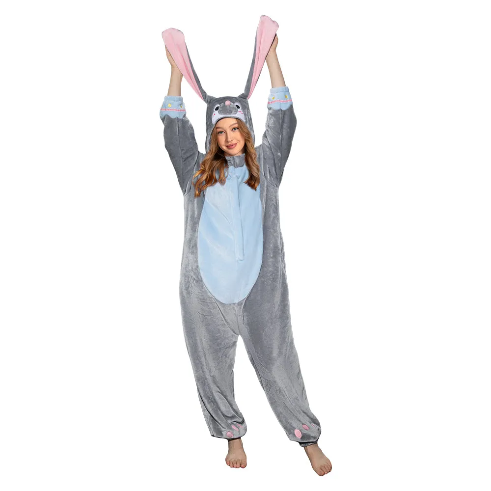 OLAOLA Unisex Adult Plush Gray Bunny Animals Onesie Pajamas Warm Easter Rabbit Homewear One-Piece Sleepwear sold by OLAOLA product image thumbnail 4