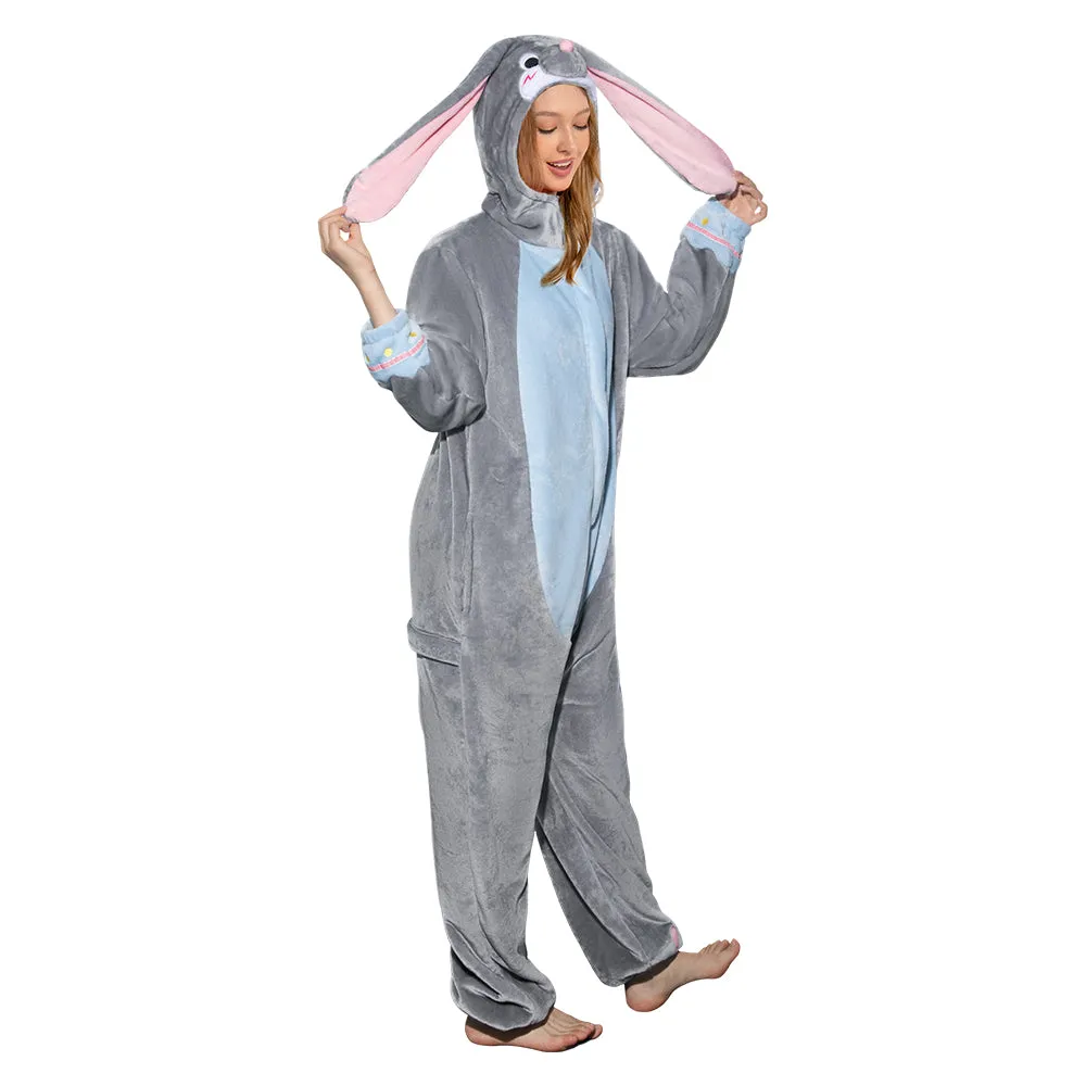OLAOLA Unisex Adult Plush Gray Bunny Animals Onesie Pajamas Warm Easter Rabbit Homewear One-Piece Sleepwear sold by OLAOLA product image thumbnail 5