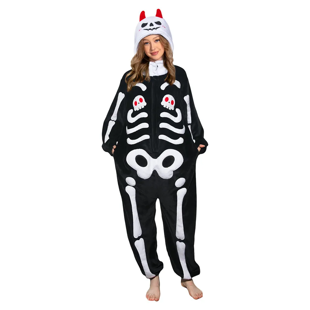 OLAOLA Unisex Adult Plush Skeleton Halloween Onesie Pajamas Warm Home One-Piece Sleepwear sold by OLAOLA product image thumbnail 4