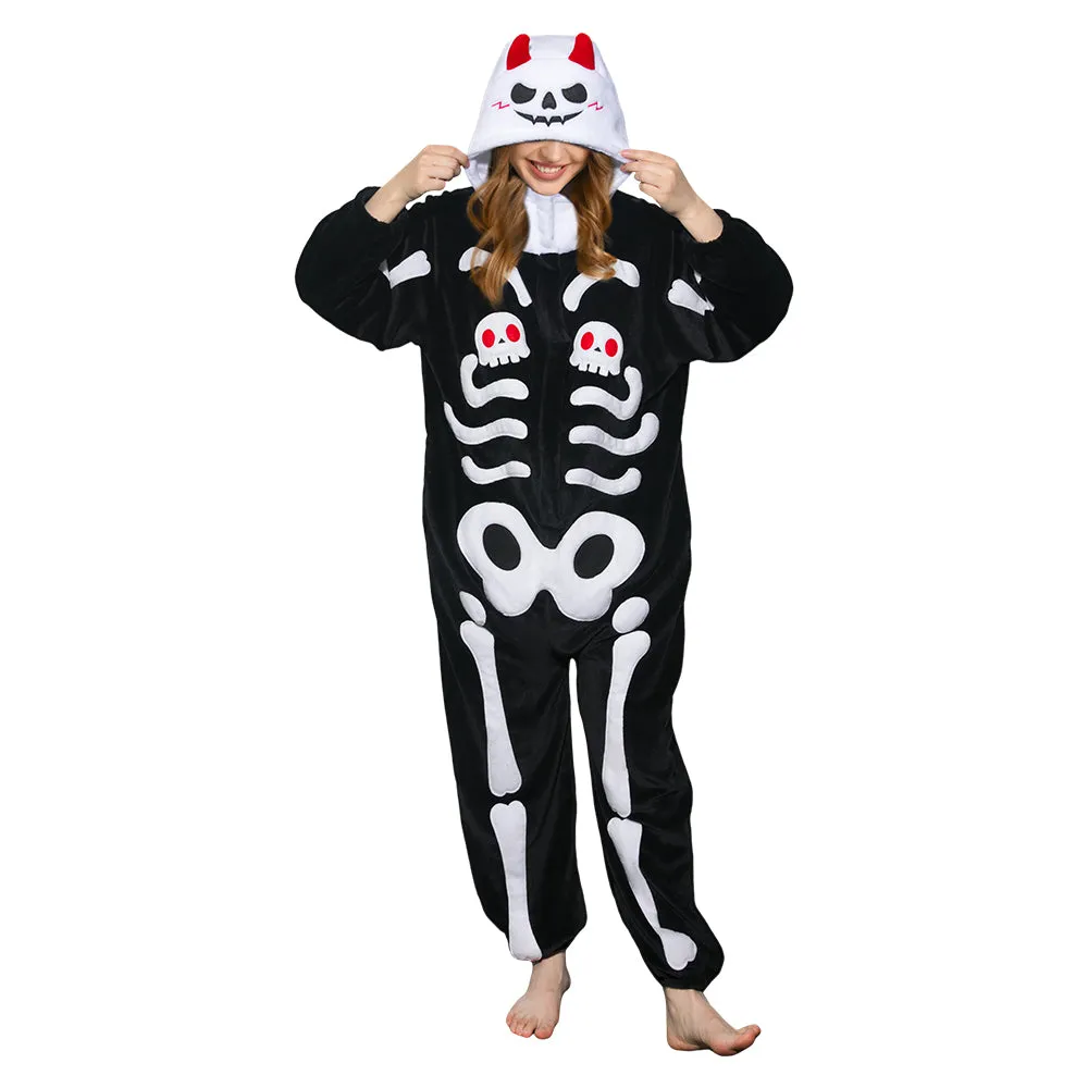 OLAOLA Unisex Adult Plush Skeleton Halloween Onesie Pajamas Warm Home One-Piece Sleepwear sold by OLAOLA
