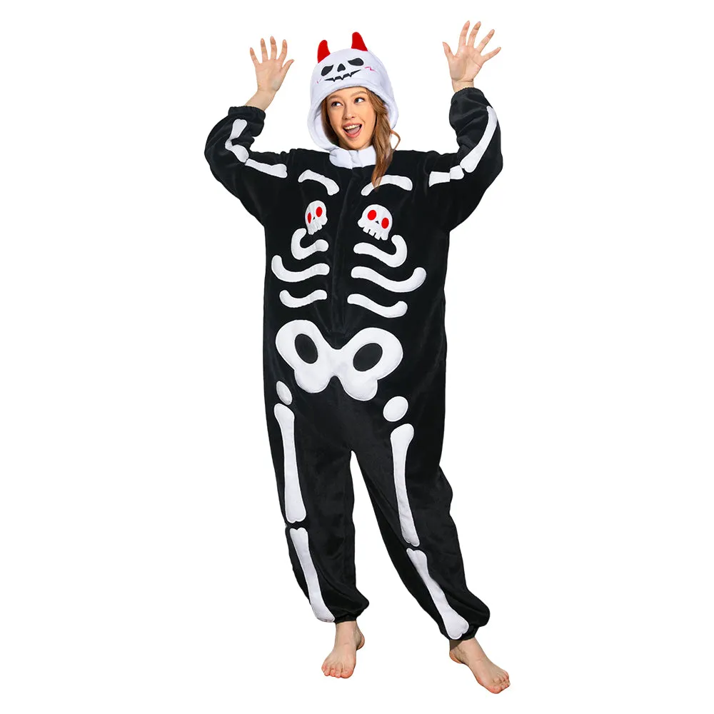OLAOLA Unisex Adult Plush Skeleton Halloween Onesie Pajamas Warm Home One-Piece Sleepwear sold by OLAOLA product image thumbnail 5