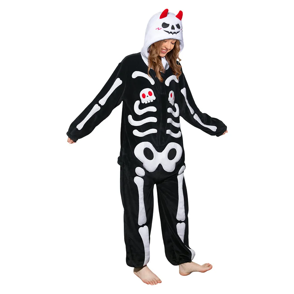 OLAOLA Unisex Adult Plush Skeleton Halloween Onesie Pajamas Warm Home One-Piece Sleepwear sold by OLAOLA product image thumbnail 3