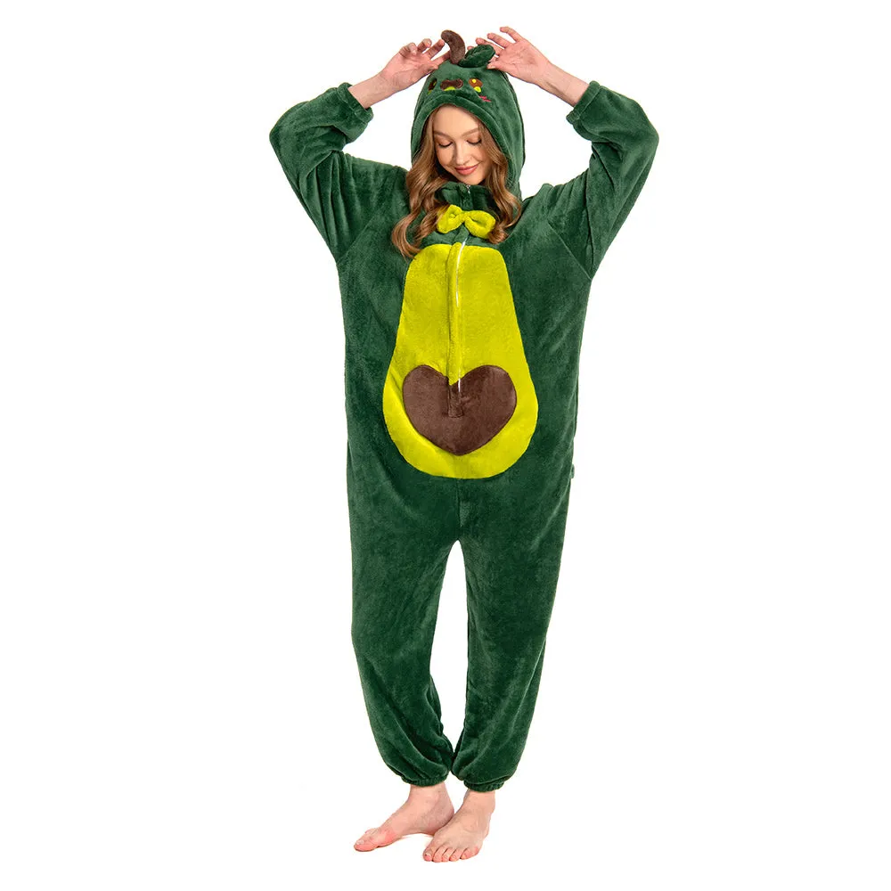 OLAOLA Unisex Adult Plush Avocado Food Onesie Pajamas Warm Home One-Piece Sleepwear sold by OLAOLA product image thumbnail 2