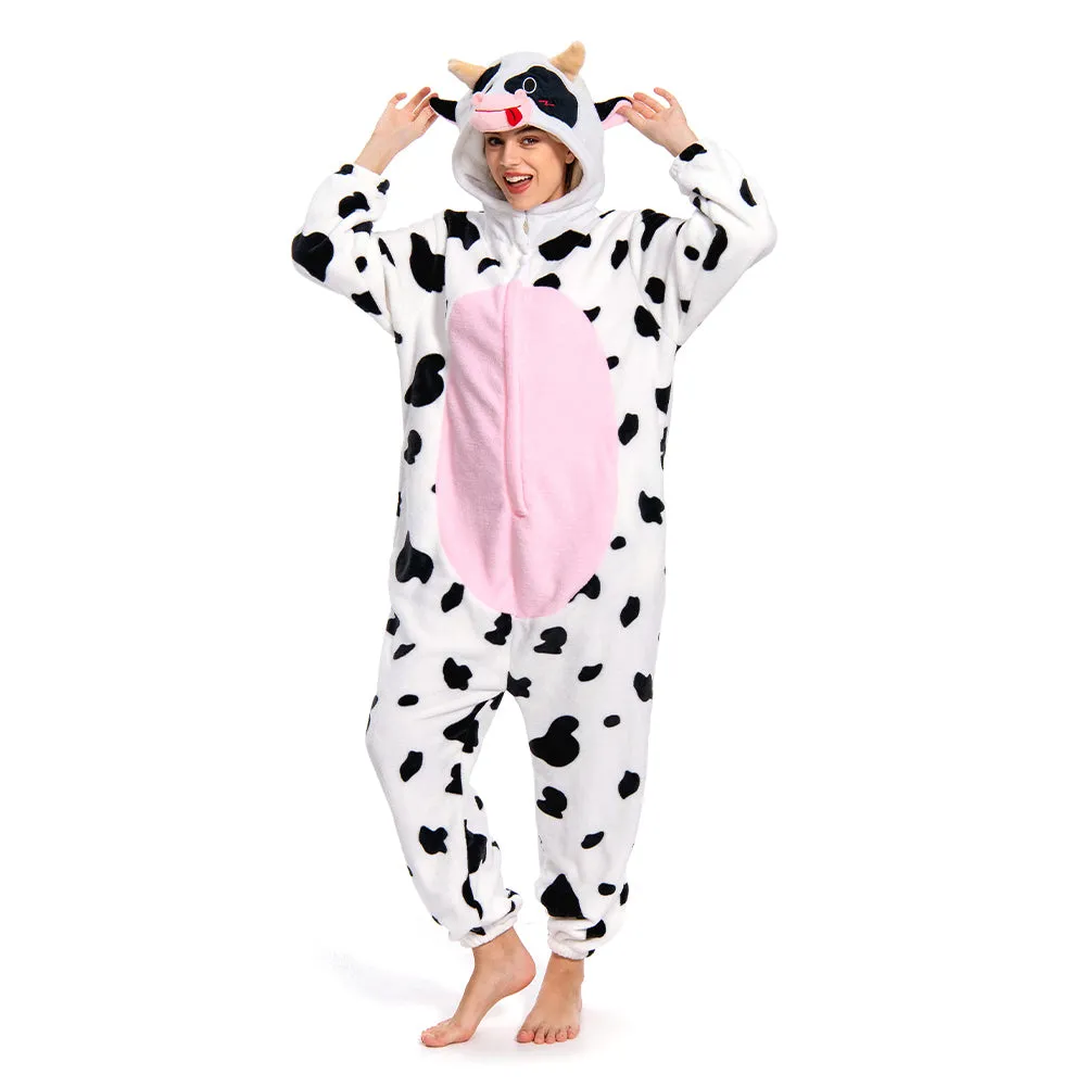OLAOLA Unisex Adult Plush Pink Cow Animals Onesie Pajamas Warm Home One-Piece Sleepwear sold by OLAOLA product image thumbnail 3