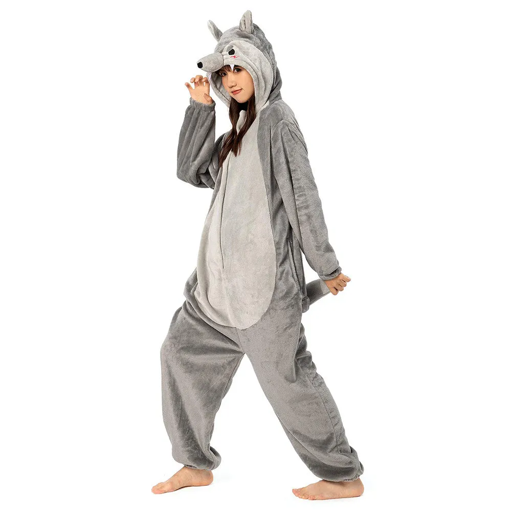 OLAOLA Unisex Adult Plush Wolf Animals Onesie Pajamas Warm Home One-Piece Sleepwear sold by OLAOLA product image thumbnail 3