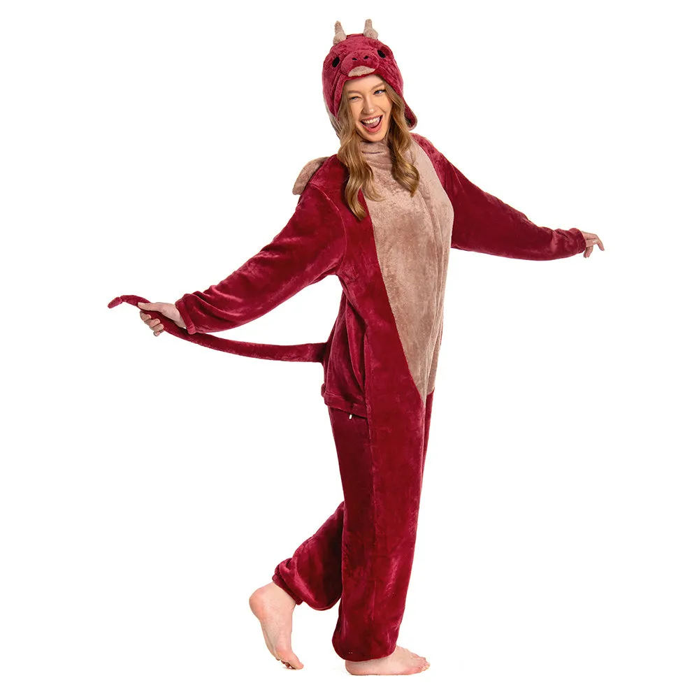 OLAOLA Unisex Adult Plush Red Dragon Animals Onesie Pajamas Warm Home One-Piece Sleepwear sold by OLAOLA product image thumbnail 3