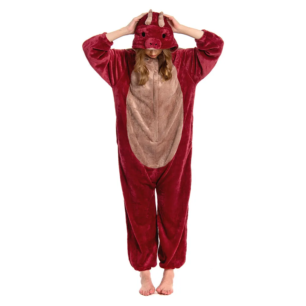 OLAOLA Unisex Adult Plush Red Dragon Animals Onesie Pajamas Warm Home One-Piece Sleepwear sold by OLAOLA product image thumbnail 5