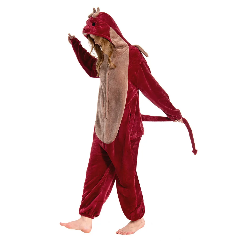 OLAOLA Unisex Adult Plush Red Dragon Animals Onesie Pajamas Warm Home One-Piece Sleepwear sold by OLAOLA product image thumbnail 4