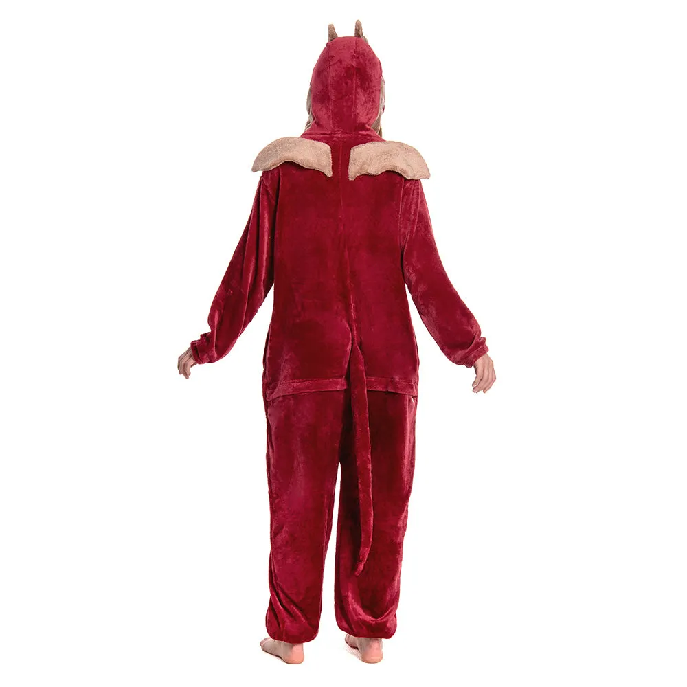OLAOLA Unisex Adult Plush Red Dragon Animals Onesie Pajamas Warm Home One-Piece Sleepwear sold by OLAOLA product image thumbnail 2