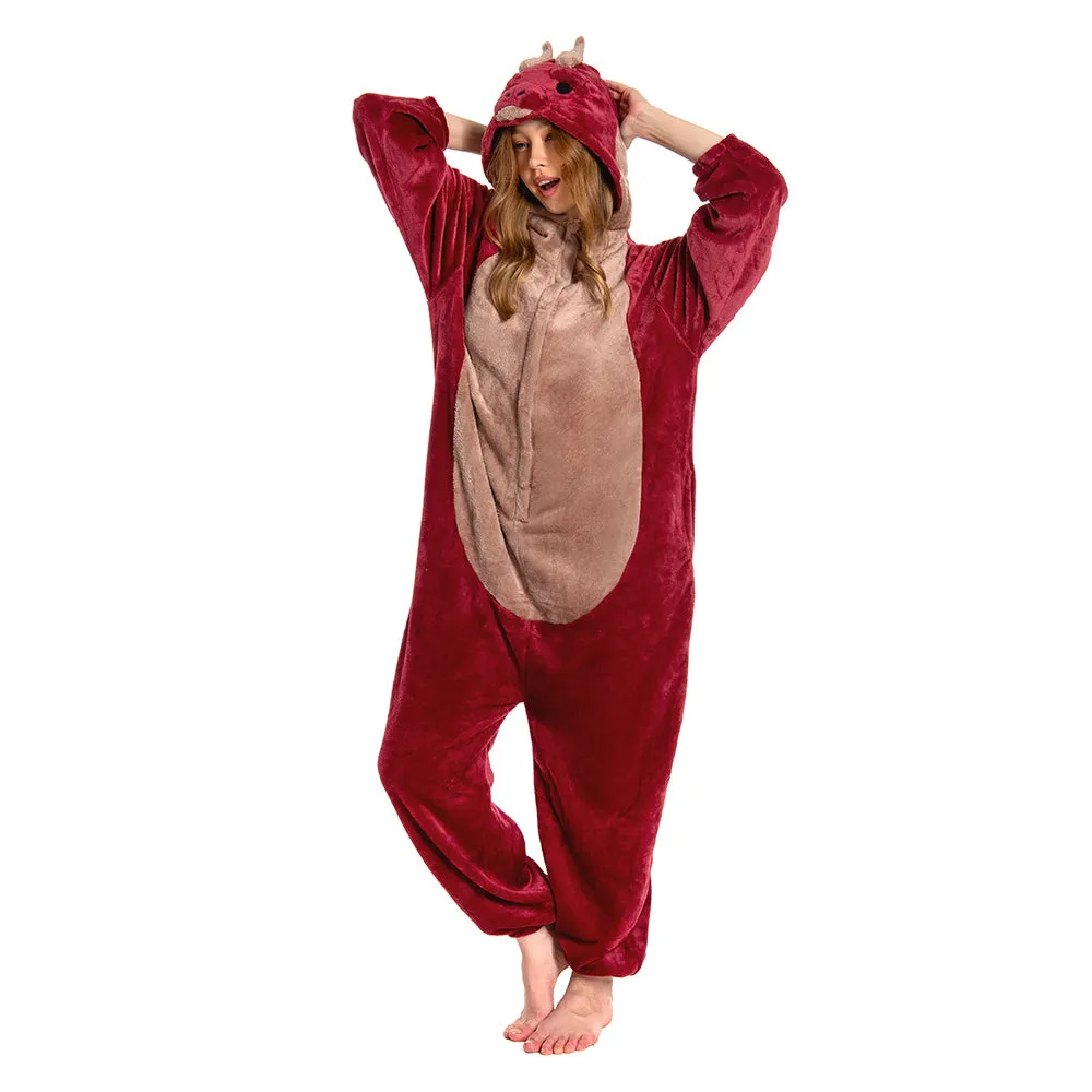 OLAOLA Unisex Adult Plush Red Dragon Animals Onesie Pajamas Warm Home One-Piece Sleepwear sold by OLAOLA