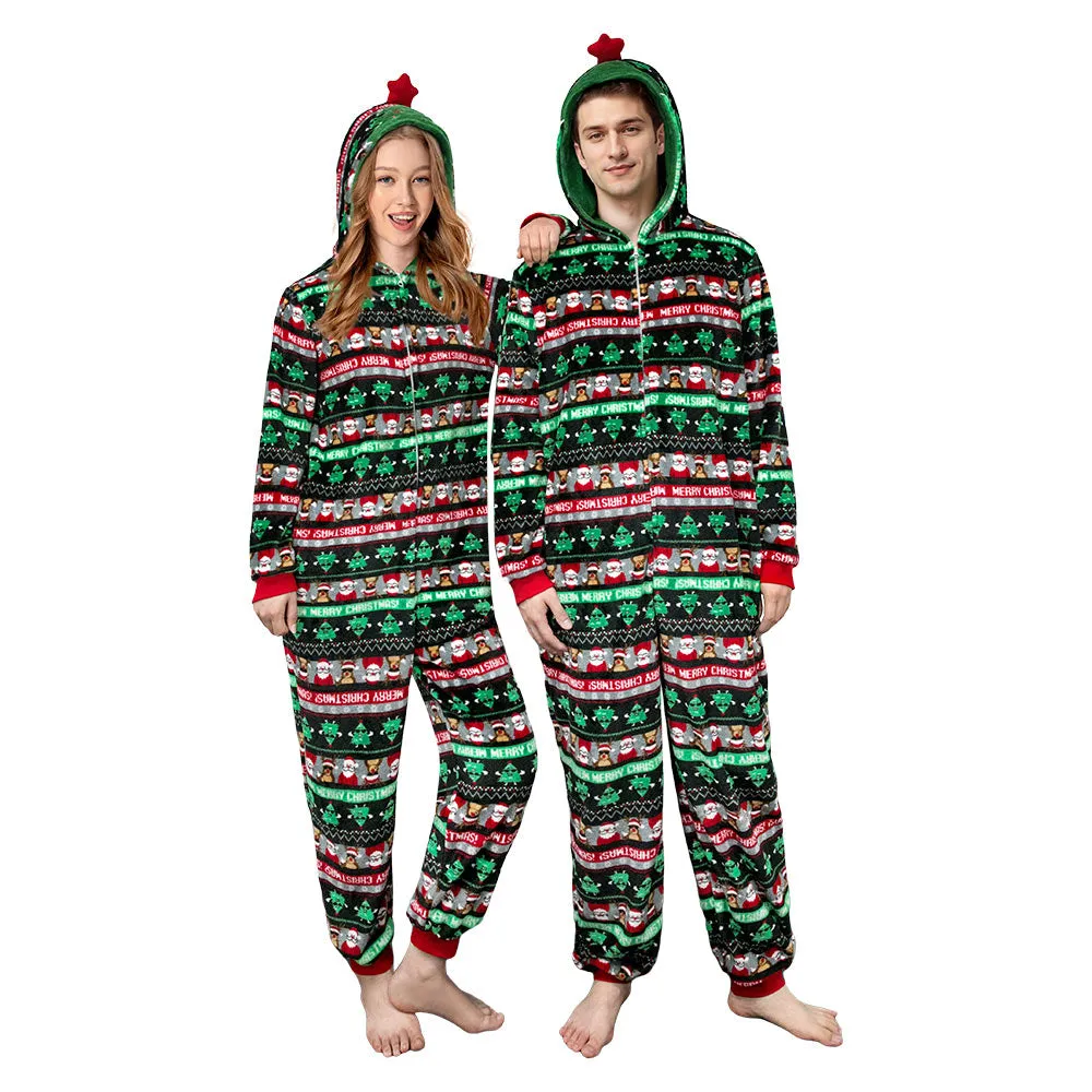 OLAOLA Unisex Adult Printed Green Christmas Tree Plush Onesie Pajamas Warm Home Sleepwear sold by OLAOLA product image thumbnail 2