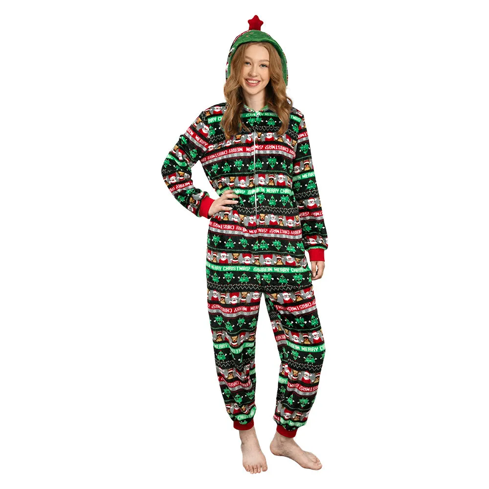 OLAOLA Unisex Adult Printed Green Christmas Tree Plush Onesie Pajamas Warm Home Sleepwear sold by OLAOLA