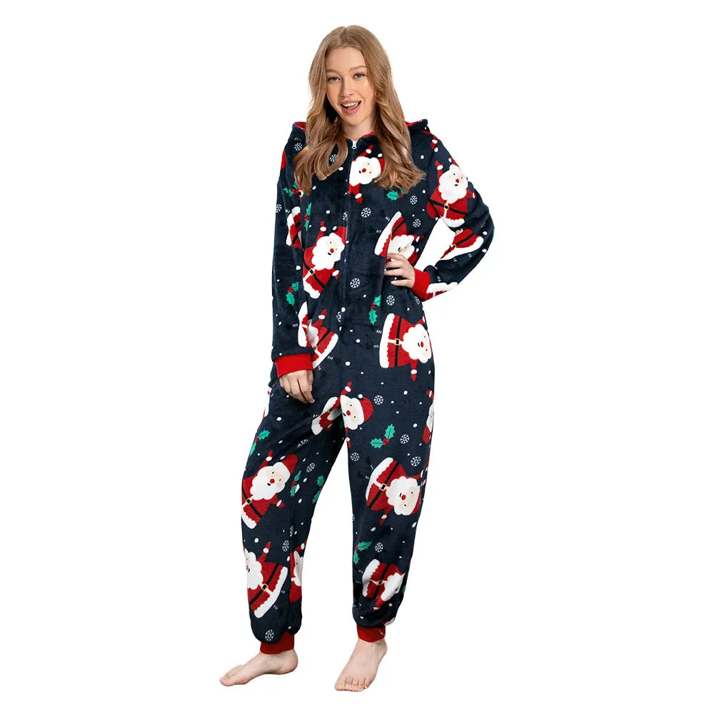 OLAOLA Unisex Adult Printed Santa Claus Christmas Plush Onesie Pajamas Warm Home Sleepwear sold by OLAOLA product image thumbnail 5