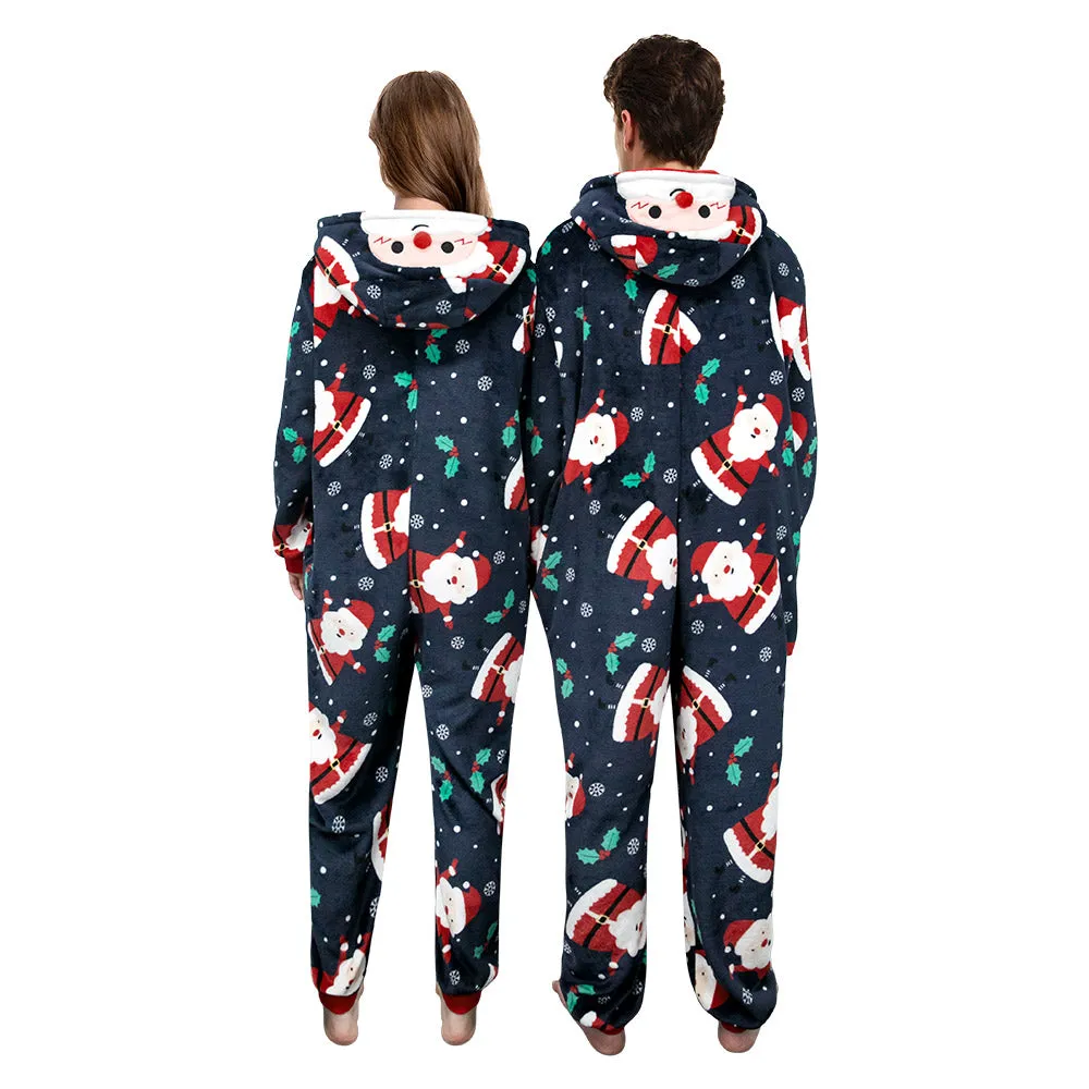 OLAOLA Unisex Adult Printed Santa Claus Christmas Plush Onesie Pajamas Warm Home Sleepwear sold by OLAOLA product image thumbnail 3