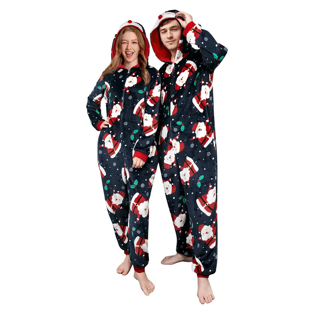 OLAOLA Unisex Adult Printed Santa Claus Christmas Plush Onesie Pajamas Warm Home Sleepwear sold by OLAOLA product image thumbnail 2