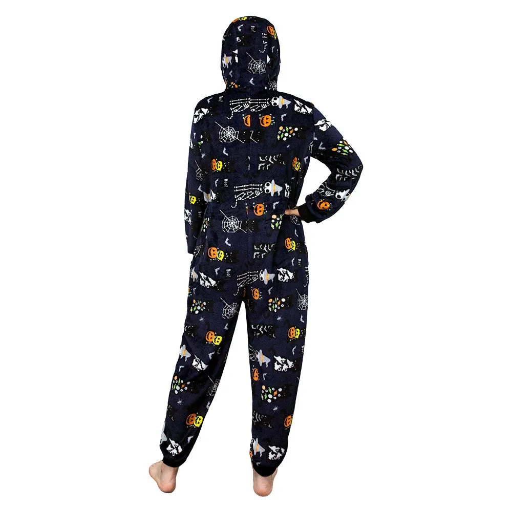 OLAOLA Unisex Adult Printed Skull Halloween Plush Onesie Pajamas Warm Home One-Piece Sleepwear sold by OLAOLA product image thumbnail 3