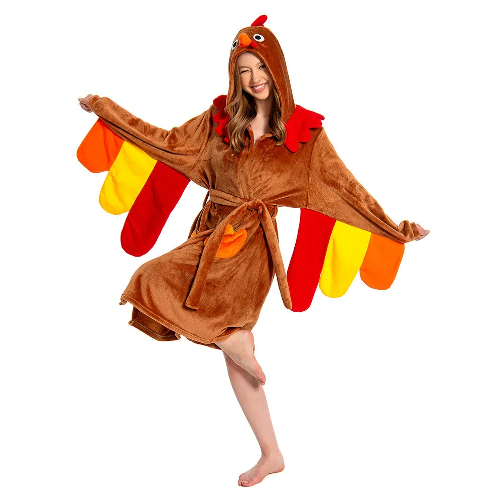 OLAOLA Women Adult Turkey Animal Onesie Plush Bathrobe Soft Flannel Loungewear Cozy Warm Home Robe sold by OLAOLA product image thumbnail 2