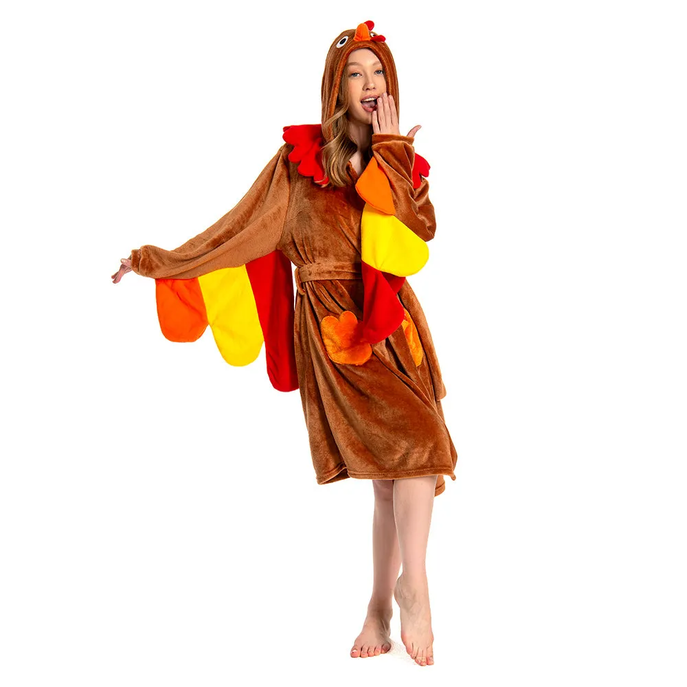 OLAOLA Women Adult Turkey Animal Onesie Plush Bathrobe Soft Flannel Loungewear Cozy Warm Home Robe sold by OLAOLA