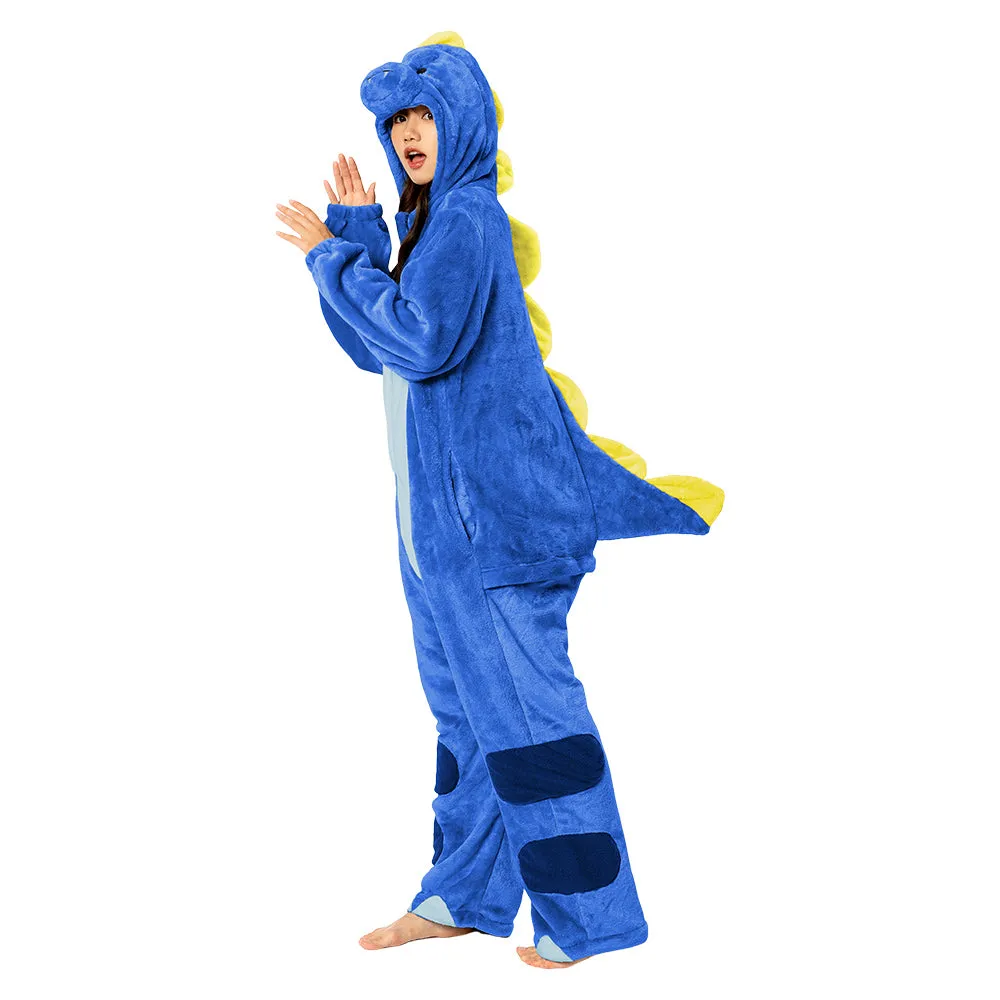 OLAOLA Unisex Adult Plush Blue Dinosaur Animals Onesie Pajamas Warm Home One-Piece Sleepwear sold by OLAOLA product image thumbnail 3