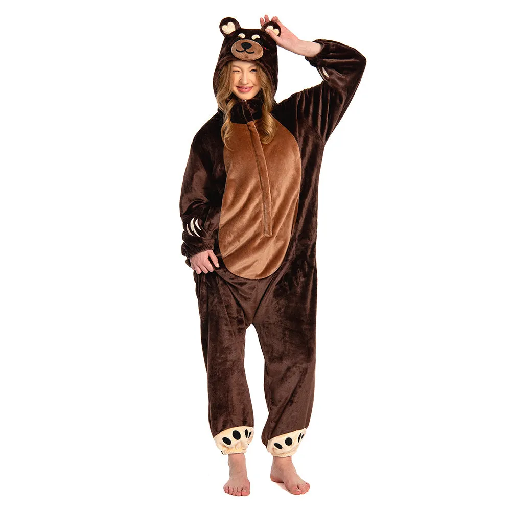 OLAOLA Unisex Adult Plush Brown Bear Animals Onesie Pajamas Warm Home One-Piece Sleepwear sold by OLAOLA