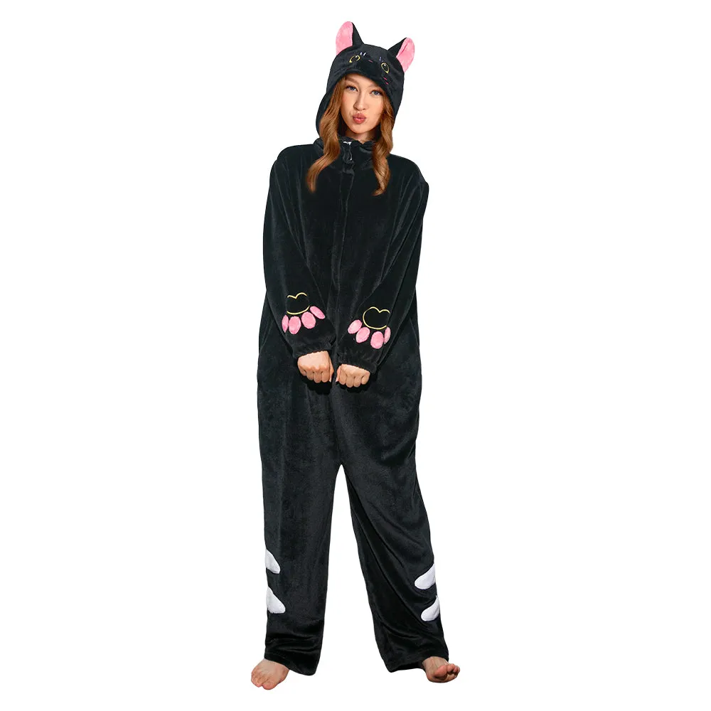 OLAOLA Unisex Adult Plush Black Cat Animals Onesie Pajamas Warm Home Pet One-Piece Sleepwear sold by OLAOLA product image thumbnail 5
