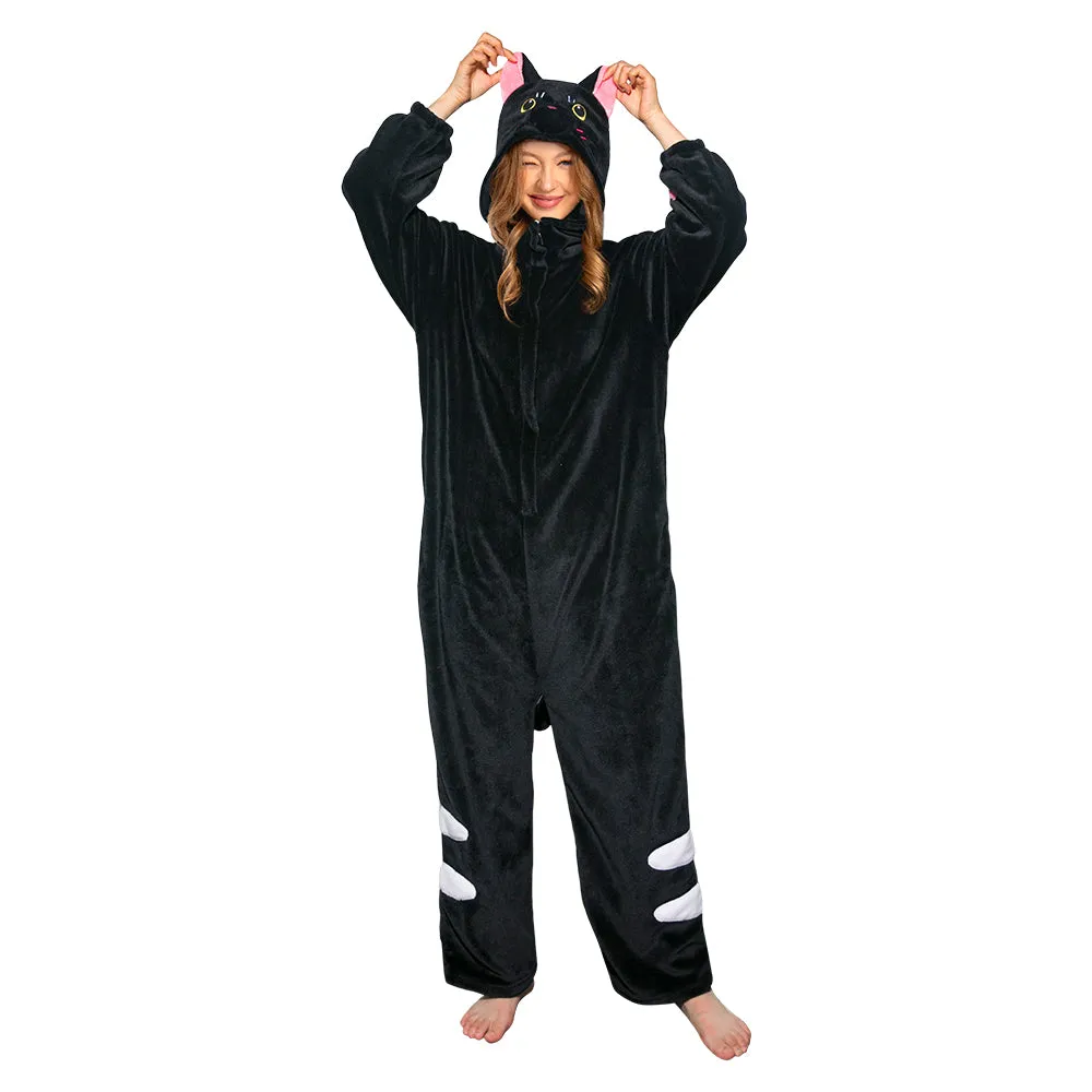 OLAOLA Unisex Adult Plush Black Cat Animals Onesie Pajamas Warm Home Pet One-Piece Sleepwear sold by OLAOLA