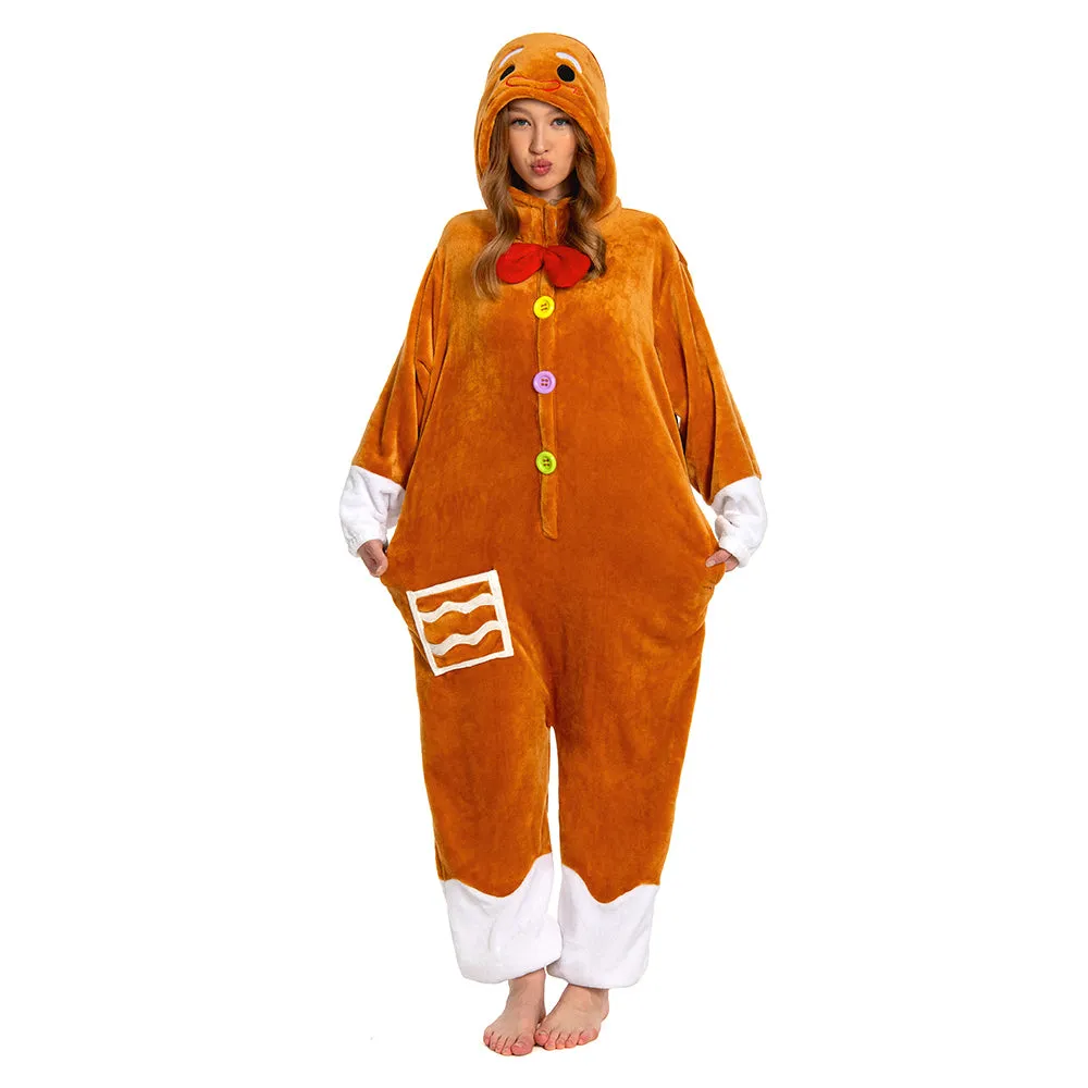 OLAOLA Unisex Adult Plush Gingerbread Onesie Christmas Pajamas Warm Home One-Piece Sleepwear sold by OLAOLA