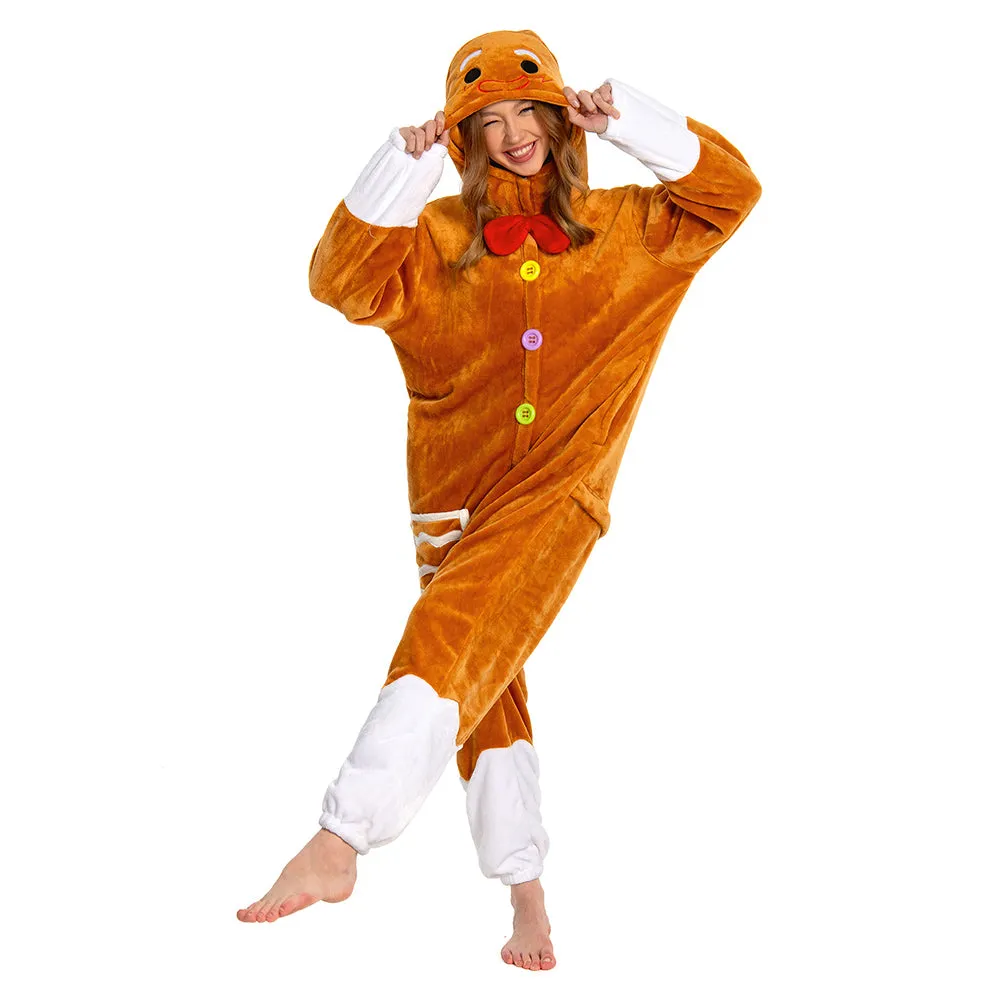 OLAOLA Unisex Adult Plush Gingerbread Onesie Christmas Pajamas Warm Home One-Piece Sleepwear sold by OLAOLA product image thumbnail 3