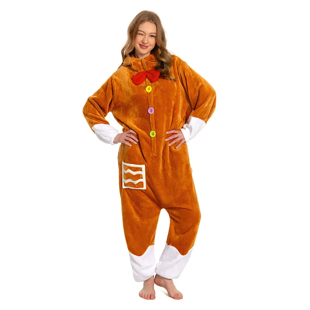 OLAOLA Unisex Adult Plush Gingerbread Onesie Christmas Pajamas Warm Home One-Piece Sleepwear sold by OLAOLA product image thumbnail 4
