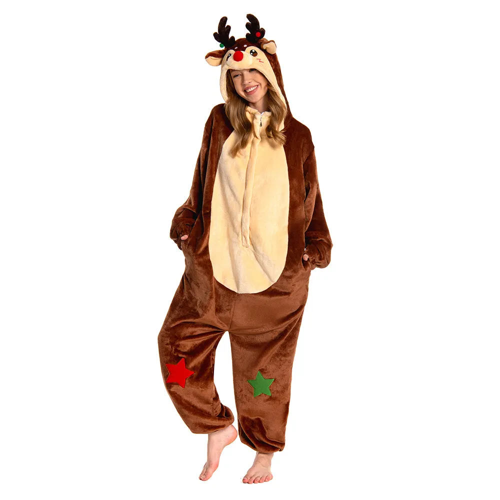 OLAOLA Unisex Adult Plush Reindeer Animals Onesie Christmas Pajamas Warm Home One-Piece Sleepwear sold by OLAOLA product image thumbnail 3